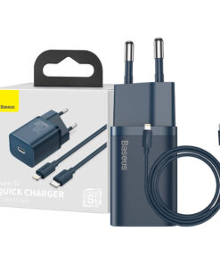 Baseus Super Si Ātrais Lādētājs 1C 20W ar USB-C kabeli priekš Lightning 1m (zils)