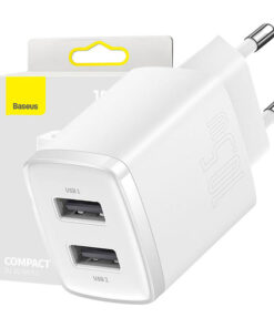 Baseus Compact Ātrais Lādētājs, 2x USB, 10.5W (balts)