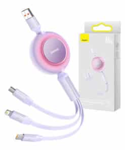 Baseus Bright Mirror 3, USB 3-in-1 cable for micro USB / USB-C / Lightning 66W / 2A 1.1m (Purple)