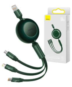 Baseus Bright Mirror 3, USB 3-in-1 cable for micro USB / USB-C / Lightning 66W / 2A 1.1m (Green)