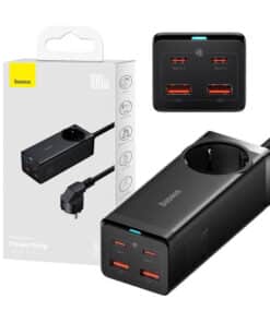 Baseus GaN3 Pro sienas lādētājs / powerstrip 2xUSB + 2xUSB-C + AC, 100W (melns)