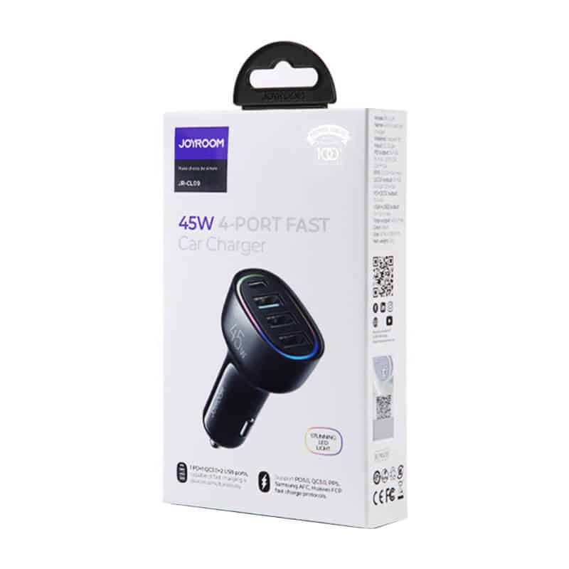 Car charger Joyroom JR-CL09, 4-port, 1x USB-C PD, 1x QC3.0 USB, 2x USB (black) - attēls 2