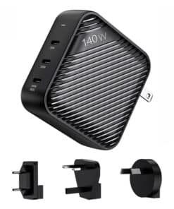 Wall charger INVZI GanHub 3x USB-C, 140W, EU/UK/AU/US (black)
