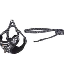 Dogness walking set leash 1,5m+harness for dog (black and white)