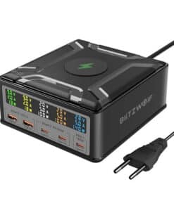 Blitzwolf BW-S28 260W, 2xUSB-A, 3xUSB-C, 15W bezvadu lādētājs (melns)