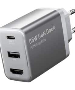 Vention FJAH0-EU USB(C+A)+HDMI GaN tīkla lādētājs (60W/5W/4K@60Hz) (pelēks)