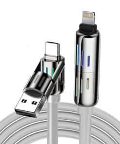 Blitzwolf BW-HDC6 4-in-1 USB-C/USB-A uz USB-C/zibens kabeli 1.2m 240W RGB (pelēks)
