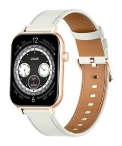 COLMI C28 Smartwatch in Gold with a White Leather Strap