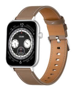 COLMI C28 Smartwatch – Silver + Brown Leather Strap